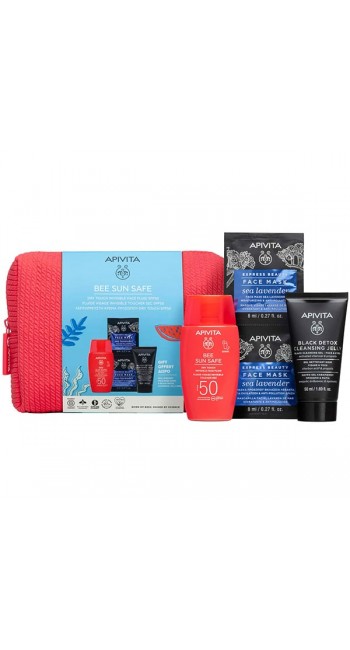 Apivita Promo Bee Sun Safe Dry Touch Λεπτόρευστη Κρέμα Προσώπου SPF50+, 50ml & Δώρο Μαύρο Gel Kαθαρισμού, 50ml & Express Beauty Μάσκα Προσώπου Θαλάσσια Λεβάντα, 2x8ml