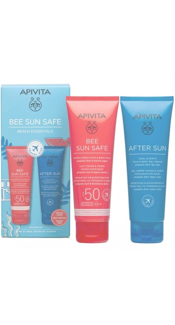 Apivita Promo Bee Sun Safe Beach Essentials Hydra Fresh Face & Body Milk SPF50, 100ml & After Sun Cool & Sooth Face & Body Gel Cream, 100ml