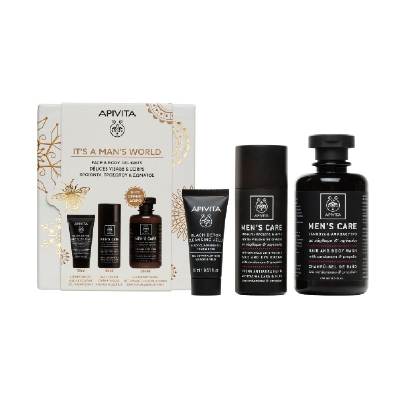 Apivita Promo Men's Care Σετ Ανδρικής Περιποίησης με Κρέμα Προσώπου & Ματιών, Gel Καθαρισμού για Πρόσωπο & Μάτια & Δώρο Σαμπουάν - Αφρόλουτρο