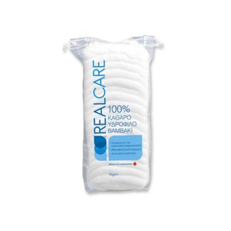 Real Care Cotton 100% Καθαρό Υδρόφιλο Βαμβάκι Ανώτερης ποιότητας Μικροβιολογικά Ελεγμένο, 70gr