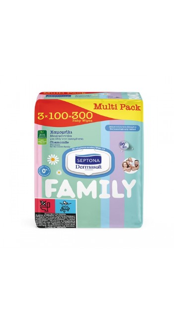 Septona Promo (2+1 Δώρο) Dermasoft Family Μωρομάντηλα για Όλη την Οικογένεια με Χαμομήλι, 3x100τμχ Septona Promo (2+1 Δώρο) Dermasoft Family Μωρομάντηλα για Όλη την Οικογένεια με Χαμομήλι, 3x100τμχ