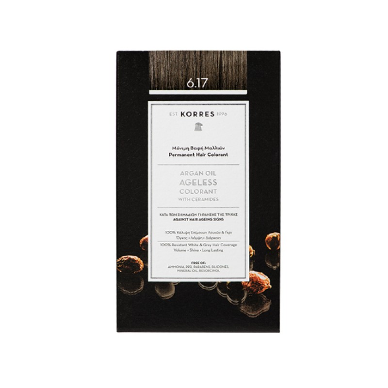 Korres Argan Oil Advanced Colorant 6.17 Ξανθό Σκούρο Μπεζ Μόνιμη Βαφή Μαλλιών με Τεχνολογία Pigment Lock που κλειδώνει το Χρώμα, 50ml