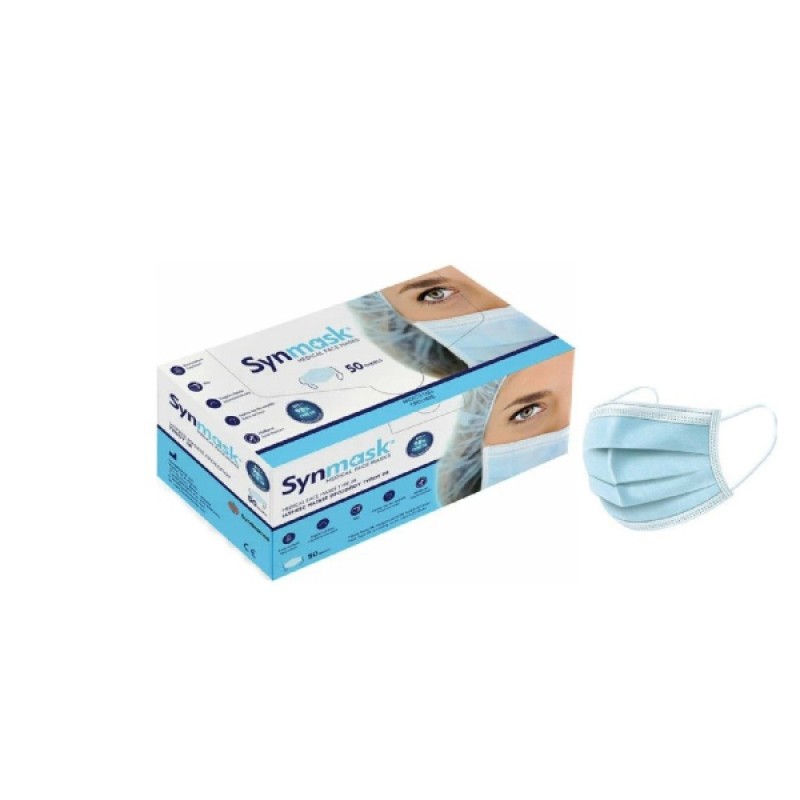 SynMask Μάσκες Χειρουργικές 3ply Type IRR BFE> 98% με Λάστιχο, 50τμχ