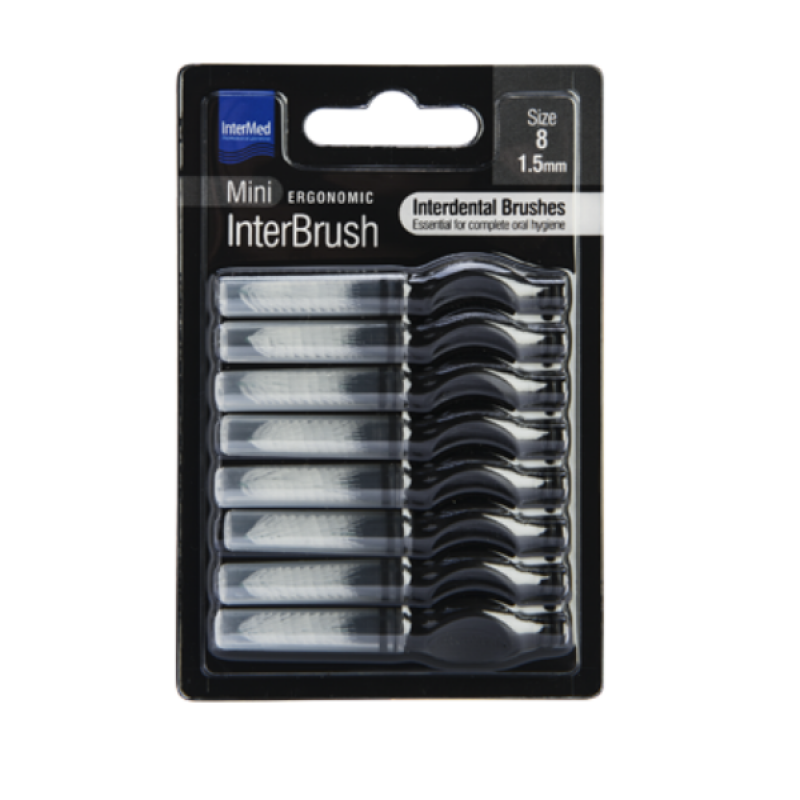 Intermed Ergonomic Mini Μεσοδόντια Βουρτσάκια με Λαβή Size 8 - 1.5mm Μαύρο, 8τμχ Intermed Ergonomic Mini Μεσοδόντια Βουρτσάκια με Λαβή Size 8 - 1.5mm Μαύρο, 8τμχ