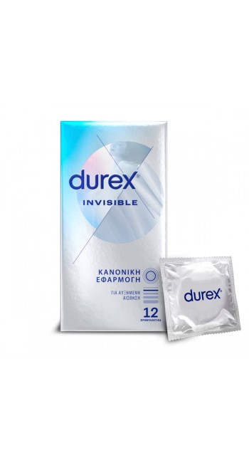 Durex Προφυλακτικά Εξαιρετικά Λεπτά Invisible Κανονική Εφαρμογή, 12τμχ