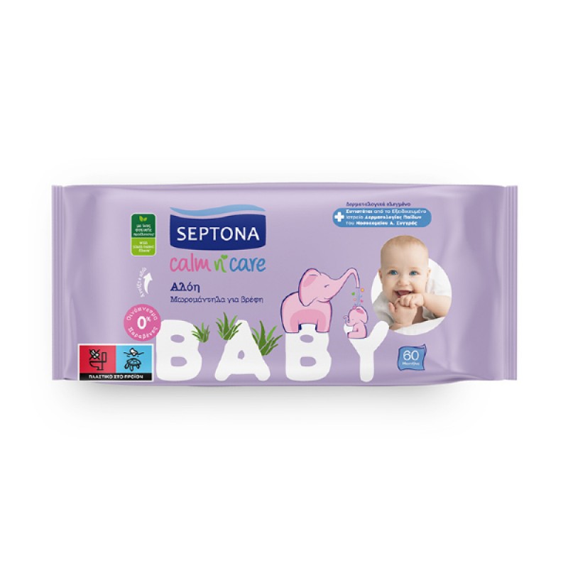 Septona Calm N' Care Μωρομάντηλα χωρίς Οινόπνευμα & Parabens με Aloe Vera, 60τμχ Septona Calm N' Care Μωρομάντηλα χωρίς Οινόπνευμα & Parabens με Aloe Vera, 60τμχ