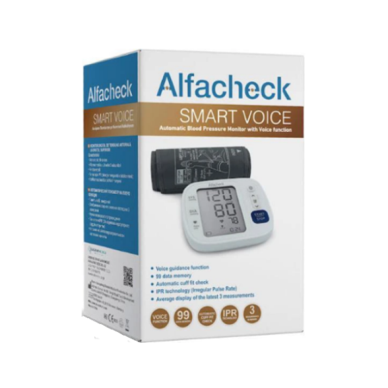 Alfacheck Smart Voice Αυτόματο Πιεσομέτρο Μπράτσου με Φωνητική Καθοδήγηση, 1τμχ