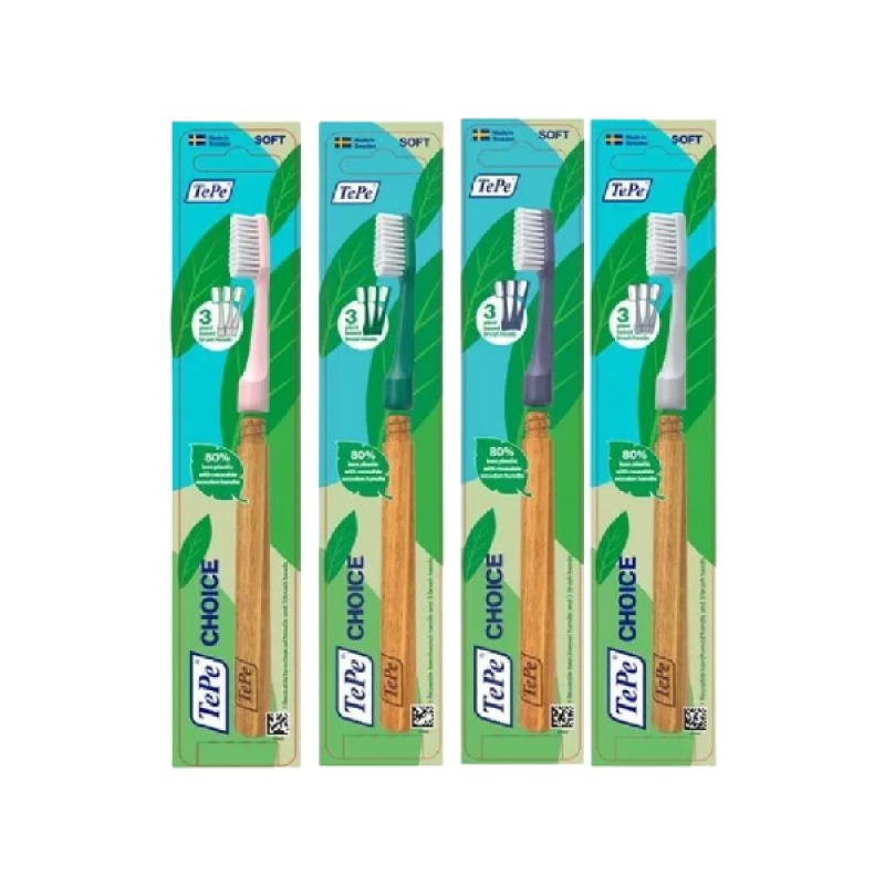 TePe Choice Soft Μαλακή Οδοντόβουρτσα με Επαναχρησιμοποιήσιμη Ξύλινη Λαβή & 3 Ανταλλακτικές Λαβές
