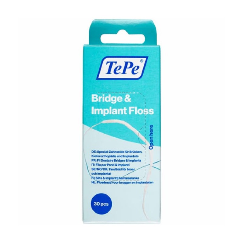 TePe Bridge & Implant Floss Νήμα Καθαρισμού Γεφυρών & Εμφυτευμάτων, 30τμχ
