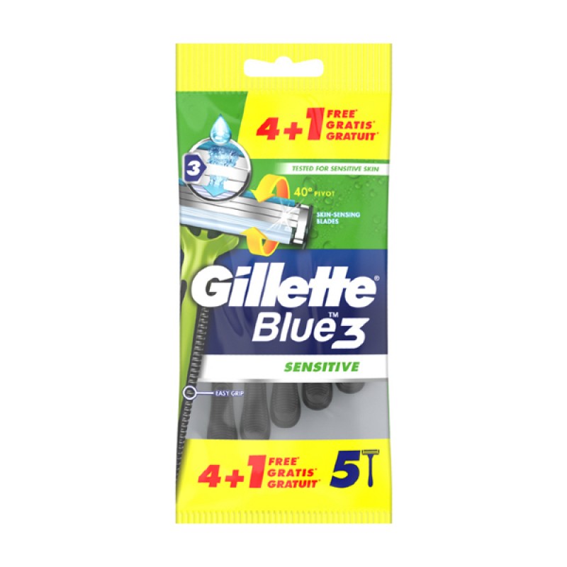Gillette Blue3 Sensitive Ανδρικά Ξυραφάκια Μίας Χρήσης, 5τμχ