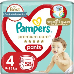 Pampers Premium Care Pants No.4 (9-15kg) Πάνες Βρακάκι, 58τμχ
