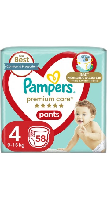 Pampers Premium Care Pants No.4 (9-15kg) Πάνες Βρακάκι, 58τμχ