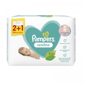 Pampers Sensitive Μωρομάντηλα Χωρίς Parabens, 156τμχ (3x52)