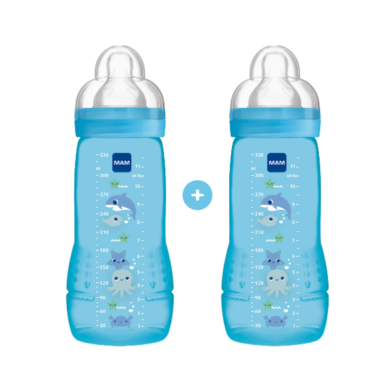 Mam Σετ Easy Active Anti-Colic Πλαστικά Μπιμπερό με Θηλή Σιλικόνης για 4m+, 2X330ml