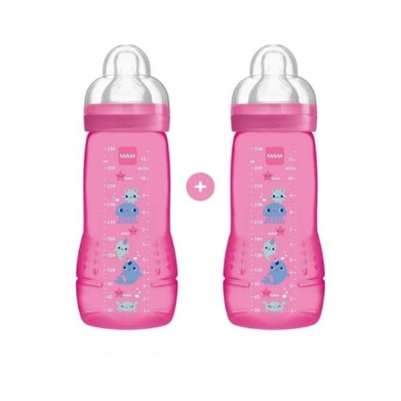 Mam Σετ Easy Active Anti-Colic Πλαστικά Μπιμπερό με Θηλή Σιλικόνης για 4m+, 2X330ml