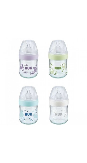 Nuk Nature Sense Even Softer Series Γυάλινο Μπιμπερό με Θηλή Σιλικόνης Μεγεθος S, 0-6m, 120ml
